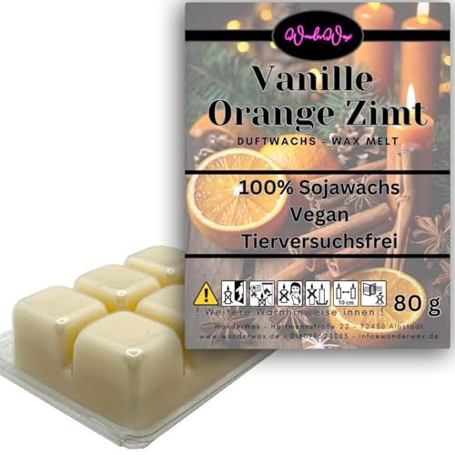 WonderWax Duftwachs Wax Melts für Duftlampe, 6 Würfel Duftmelt Wachsmelt Sojawachs Duftwachswürfel für Raumdüfte, Wachs mit Duftöl Indoor Melts Duftwachs für Aromalampe Spicy Vanille Orange Zimt von WonderWax