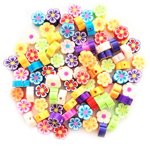 100 Stück Blumen Polymer Clay Perlen für Armbänder Herstellung niedlicher Abstandshalter Perlen Charms für DIY Schmuck Ohrringe Halskette Handwerk von WonderYi