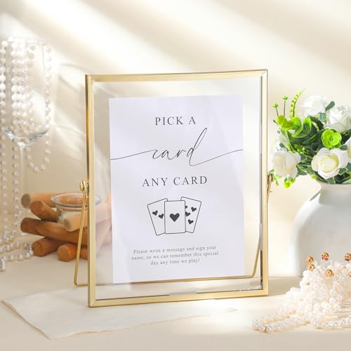 Wonderjune Pick A Card Schild für Hochzeit Gästebuch Schild Pick A Card Any Card Sign Playing Cards Guestbook Sign 10 x 8 Inch Gold Floating Picture Frame Wedding Signs Wedding Gift Decoration Signs von Wonderjune