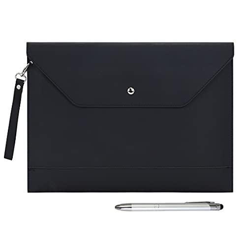 Wonderpool A4 Umschlaghülle Aktenmappe Datei-Hülle Verdicktem PU Leder mit Andgelenkriemen und taschen Beutel für Dokumente Schreibwaren Tablet-PC Halter Organizer Tasche (Schwarz) von Wonderpool