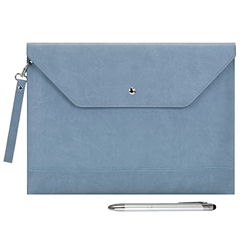 Wonderpool A4 Umschlaghülle Aktenmappe Datei-Hülle Verdicktem PU Leder mit Andgelenkriemen und taschen Beutel für Dokumente Schreibwaren Tablet-PC Halter Organizer Tasche (Himmelblau) von Wonderpool