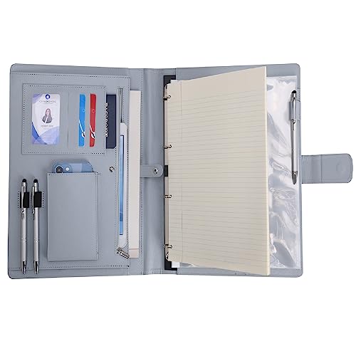 Wonderpool A4 PU Leder Ringhalter Schreibmappen Multi Dokumententasche mit Herausnehmbarem Binder Klemmbretter und funktioneller Tasche für Organizer Büro Reise Schule (Hellgrau) von Wonderpool