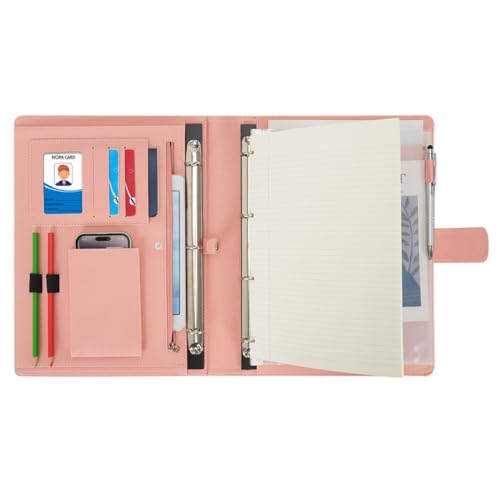 Wonderpool A4 PU Leder Ringhalter Schreibmappen Multi Dokumententasche mit Herausnehmbarem Binder Klemmbretter und funktioneller Tasche für Organizer Büro Reise Schule (Rosa) von Wonderpool