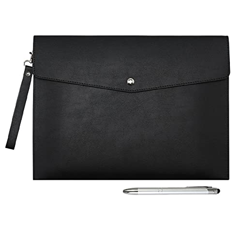 Wonderpool A4 PU Leder Umschlag Dokumente Multifunktion Ordner Schreibwaren Tasche Portfolio Datei für Papier Briefe Organizer und Tablet Hülle PC Sleeve (Schwarz) von Wonderpool