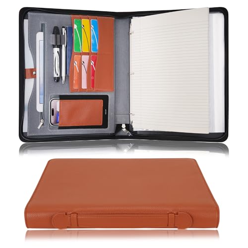 Wonderpool A4 Reißverschluss Dokumentenmappe Leder PU Schreibmappen Portfolio Ringbuch Klemmbretter Padfolio Tasche für Geschäftsreisen Präsentationsmappe Organizer (Braun) von Wonderpool