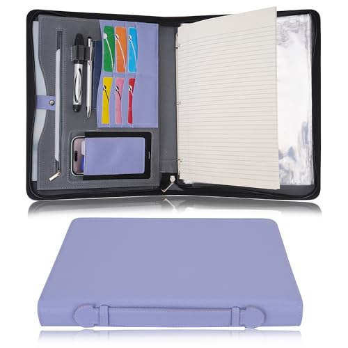 Wonderpool A4 Reißverschluss Dokumentenmappe Leder PU Schreibmappen Portfolio Ringbuch Klemmbretter Padfolio Tasche für Geschäftsreisen Präsentationsmappe Organizer (Lila) von Wonderpool