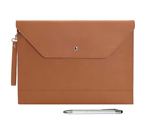 Wonderpool A4 Umschlaghülle Aktenmappe Datei-Hülle Verdicktem PU Leder mit Andgelenkriemen und Taschen Beutel für Dokumente Schreibwaren Tablet-PC Halter Organizer Tasche (Braun) von Wonderpool