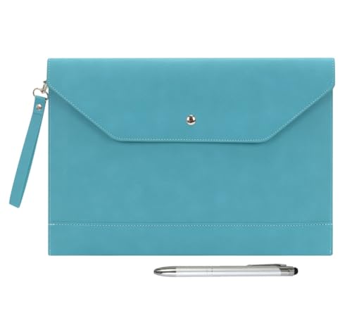 Wonderpool A4 Umschlaghülle Aktenmappe Datei-Hülle Verdicktem PU Leder mit Andgelenkriemen und Taschen Beutel für Dokumente Schreibwaren Tablet-PC Halter Organizer Tasche (Cyan) von Wonderpool