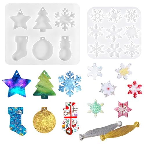 Wondora 2 Stück Silikonform Weihnachten, Schneeflocken Silikonform Set, mit 50 Goldene und 50 Silberne Linien, Silikonform Epoxidharz, Gießformen Silikon Weihnachten, für Weihnachtsdekorationen(B) von Wondora