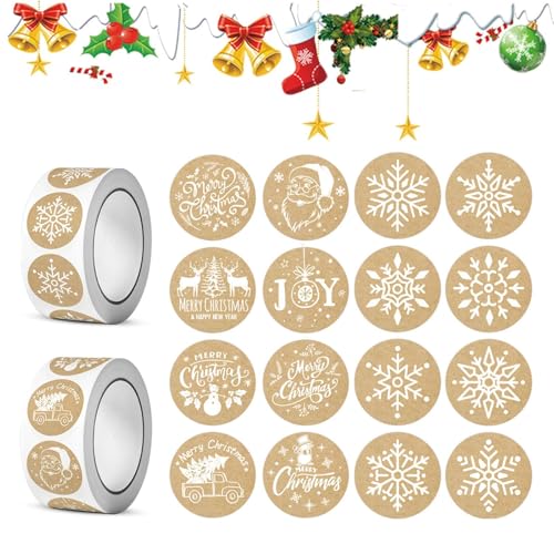 Wondsea 1000 Stück Aufkleber Weihnachten Rund,Weihnachtsaufkleber Rolle,Etiketten Aufkleber Weihnachten im 16 Stil,Geschenkboxen für Geschenke,Weihnachts Etiketten für Umschlag,Geschenktüten von Wondsea