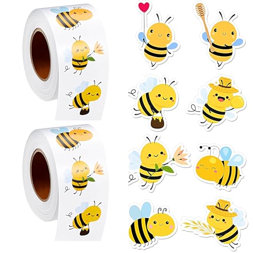 Wondsea 1000er Set Biene Aufkleber,Niedlich Bienen Stickers,Wasserfest & Wiederverwendbar,Ideal für Klassenzimmer Belohnungen,DIY Handwerk,Geschenke für Erwachsene,Kinder von Wondsea