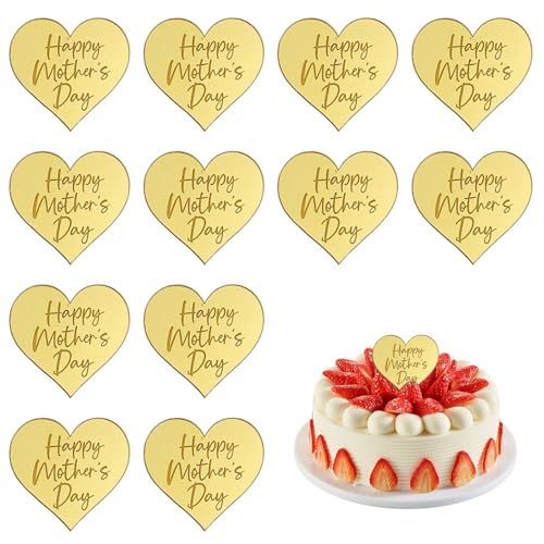 Wondsea Cupcake-Topper "Happy Mother's Day", rotgoldener Glitzer, Motiv: "Love Mother Best Mom", Cupcake-Dekorationen, Party-Kuchendekorationen, 12 Stück von Wondsea