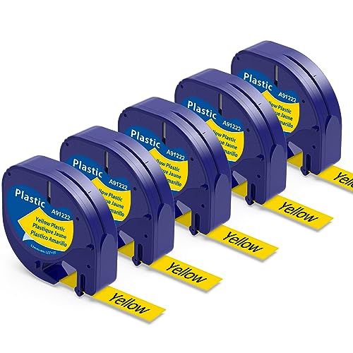 5 x Kunststoff Bänder Ersatz für Dymo LetraTag Etikettenband 12mm x 4m schwarz auf gelb kompatibel mit Dymo Letratag XR und LT-100H LT-100T LT-200B Beschriftungsgerät 5 x Kunststoff Bänder Ersatz für Dymo LetraTag Etikettenband 12mm x 4m schwarz auf gelb kompatibel mit Dymo Letratag XR und LT-100H LT-100T LT-200B Beschriftungsgerät von Wonfoucs
