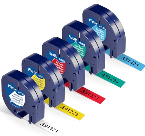 Wonfoucs kompatible für Dymo LetraTag Etikettenband 12mm x 4m als Ersatz für Dymo Letratag XR Etikettenband 91221-91225 für Dymo Beschriftungsgerät LT-100H LT-110T XR XM 2000, Weiß/Rot/Gelb/Blau/Grün von Wonfoucs