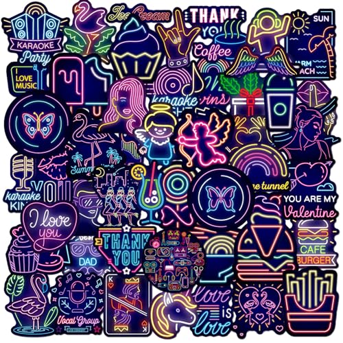 100 Stück Vinyl Sticker, Neon-Graffiti Sticker Cool, Kreative Persönlichkeit Skateboard Sticker, Sticker Wasserfest für Laptop Handy Vision Board Scrapbooking Tagebuch Mappen von Wonjean