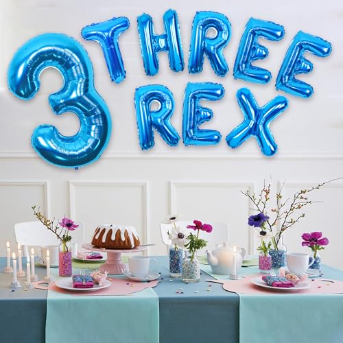 Three Rex Birthday Party Supplies for Boys Blue Dinosaur 3rd Birthday Party Decorations with Three Rex 3D Self Standing Dinosaur Balloons von Wonmelody