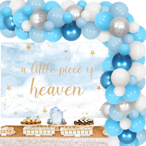 Wonmelody A Little Piece of Heaven Baby Shower Decor A Little Piece of Heaven Backdrop Banner Blue Baby Shower Balloon Garland Kit Heaven Sent Baby Shower Supplies for Heavenly On Cloud 9 Baby Shower von Wonmelody