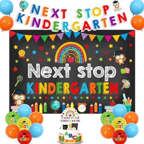 Wonmelody Dekoration für Vorschulabschluss, Kindergarten-Hintergrund, Banner, Kuchendekoration, Luftballons, Klasse 2025, bunt, Willkommen im Kindergarten, Partyzubehör von Wonmelody