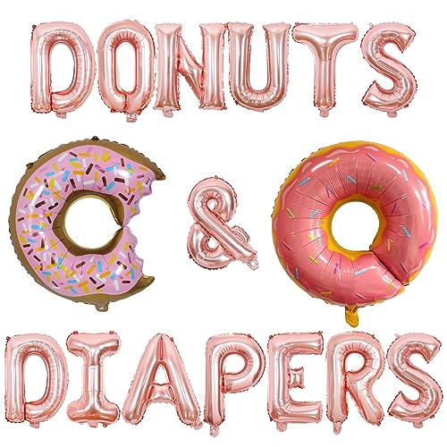 Wonmelody Donuts und Windeln, Babyparty-Dekorationen, Donuts und Windeln, Ballonbanner, Donuts, Folienballons für Donuts, Süßigkeiten-Thema, Babyparty, Geschlecht offenbaren Dekorationen, lustige von Wonmelody