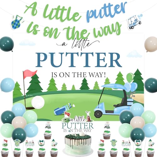 Wonmelody Golf Babyparty Party Dekorationen Little Putter Baby Shower Decor A Little Putter Is On The Way Hintergrund Banner Golf Baby Shower Cupcake Topper für Sport Golf Baby Shower Geschlecht von Wonmelody