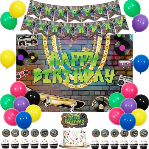 Wonmelody Hip Hop Party Dekorationen 80er 90er Jahre Geburtstag Dekor Graffiti 80er 90er Geburtstag Hintergrund Banner Retro Hip Hop Geburtstag Kuchen Topper für 1990er Jahre Throwback To The 90's von Wonmelody