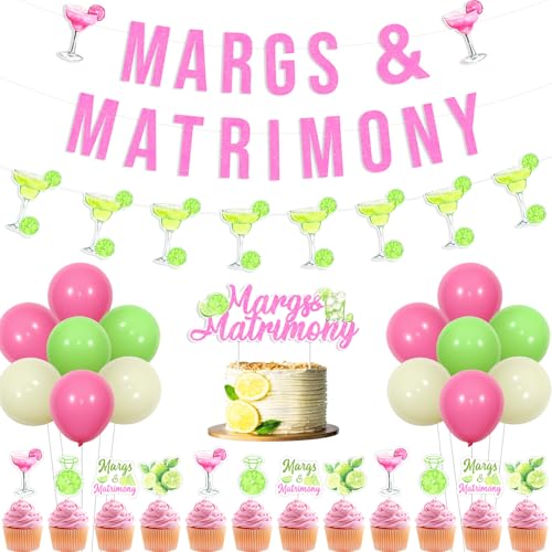 Wonmelody Margs And Matrimony Bachelorette Decor Margs & Matrimony Banner Girlanden Cocktail Brautparty Cupcake Toppers Margarita Party Supplies für mexikanische Finale Fiesta Pink Grün Bachelorette von Wonmelody