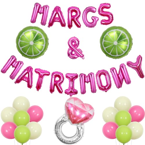 Wonmelody Margs and Matrimony Bachelorette Decorations Margs and Matrimony Balloon Banner Lime and Diamond Ring Balloon Mexican Fiesta Bridal Shower Carnival Cinco De Mayo Wedding Engagement Decor von Wonmelody