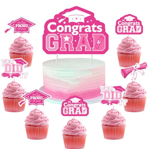 Wonmelody Tortenaufsatz, Aufschrift "Congrats Grad", Aufschrift "We Are So Proud Of You", Hot Pink von Wonmelody