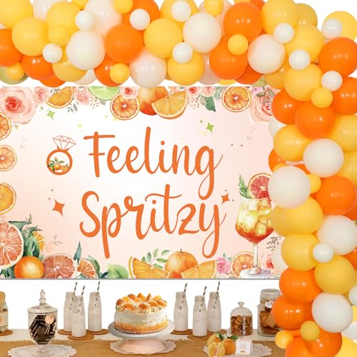 Wonmelody Zitronen-Brautparty-Dekorationen, orangefarbene Zitrusballon-Girlande, Bogen-Set mit spritzigem Hintergrund, Banner für süße Junggesellinnenabschiede, Cocktail, Brautparty, Orange, von Wonmelody