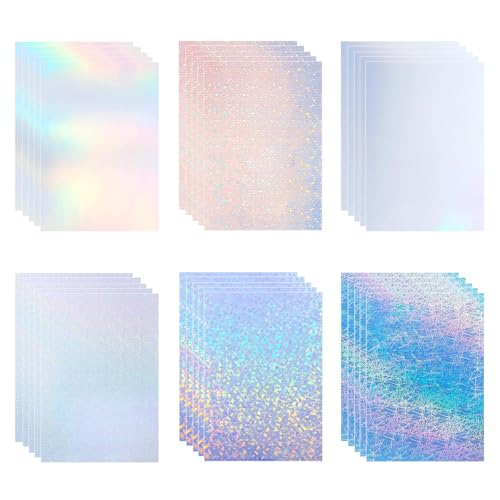 Wonninek Holographische Aufkleber Papier, 30 Blatt 6 Styles A4 (210x297mm) Druckbare Klare Vinyl Aufkleber Papier, Schnell Trocknen Rainbow Selbstklebend Aufkleber für Laser und Tintenstrahldrucker von Wonninek