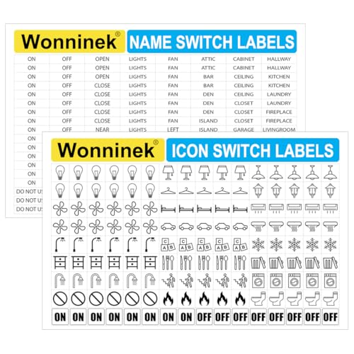 Wonninek Lichtschalter Etiketten, 600 Stück, 4 Blatt, Elektrische Unterbrecher Etiketten, Transparent, Wasserdicht, für Zuhause, Küche, Bad, Büro, Schule von Wonninek