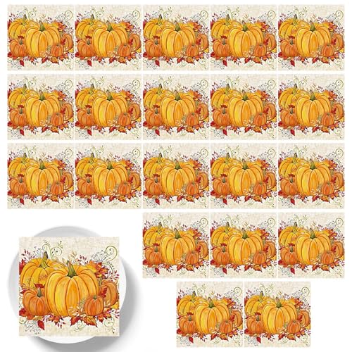 Wonsfuleu Halloween-Papierservietten,Halloween-Partyservietten | Kürbishandtücher Halloween-Servietten Getränkeservietten,Niedliche orangefarbene, weiche, sehr saugfähige Partyservietten aus Papier von Wonsfuleu