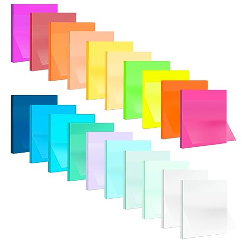 1000 Blätter Transparente Haftnotizen, 20 Blöcke Transparent Sticky Notes, Klebezettel 75x75mm Selbstklebendes in 19 Farben Clear Sticky Notes Klebezettel Papier für Schule Büro Hause von Wonwood_direct