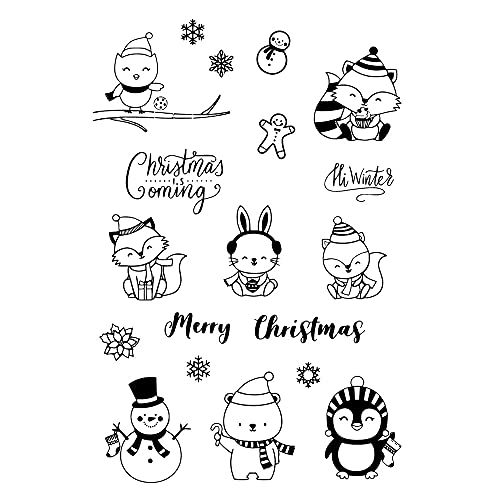 WooYangFun 1 x niedliche Weihnachtstiere, Schneemann, Pinguin, Fuchs, transparenter Stempel für Kartenherstellung, Dekoration und Scrapbooking (Weihnachtstier) von WooYangFun