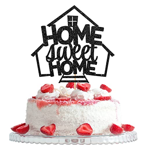 Home Sweet Home Kuchenaufsatz, schwarzer Glitzer, Familienparty-Dekorationen, Einweihungs-Thema, Kuchen-Pick-Dekorationen – Willkommen Zuhause Schild Home Party Supplies von Woobobii