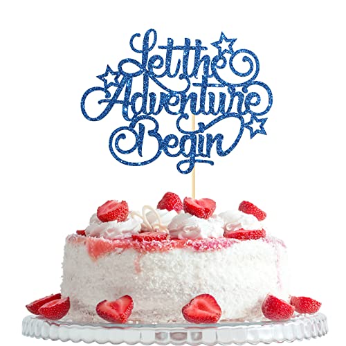 Let The Adventure Begin Cake Topper, Blau Glitzer Reise Thema Going Away Party Dekorationen, Verlobung / Babyparty / Abschlussfeier Party Kuchen Dekors Supplies, Blau von Woobobii