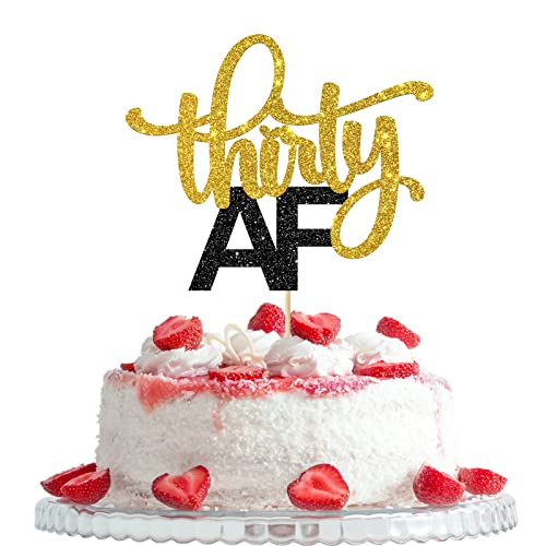 Thirty AF Cake Topper, Funny Happy 30th Birthday Party Dekorationen, Dirty 30 / Cheers to 30 Years Sign Theme Cake Decors, 30 Years Birthday Party Decoration for Man Woman, Gold von Woobobii