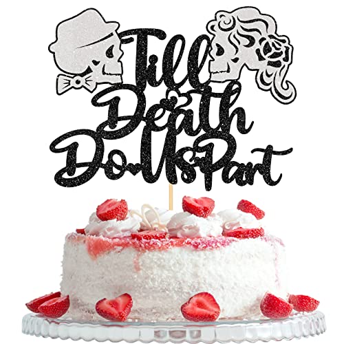 Till Death Do Us Part Kuchendekoration, Hochzeit/Halloween/Brautparty, Partydekoration, Skelett-Paar-Kuchendekorationen, Schwarz und Weiß von Woobobii