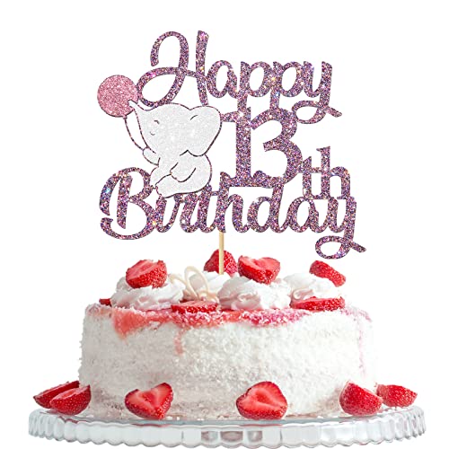 Woobobii Happy 13th Birthday Cake Topper, Girls 13 Years Old Birthday Party Dekorationen, Cheers to 13 Years Thema - 13th Anniversary Birthday Cake Decors Supplies, Light Purple von Woobobii