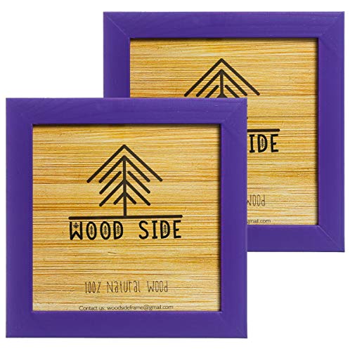 Wood Side Rustikaler quadratischer Bilderrahmen aus Holz, 20,3 x 20,3 cm, 2 Stück – natürliches Massivholz mit Echtglas zur Wandmontage – Violett von Wood Side