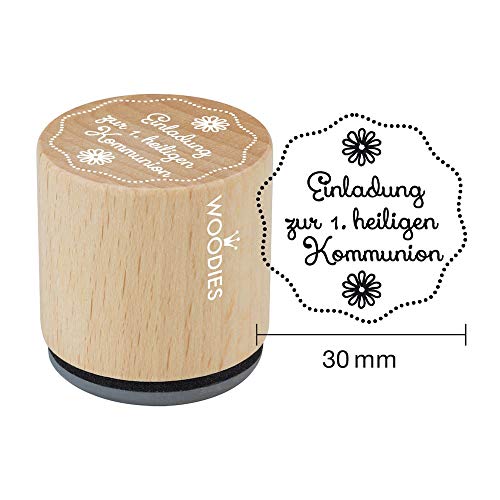 Woodies Stempel Einladung zur 1. Heiligen Kommunion, Holz, 3,4 x 3,4 x 3,5 cm von Woodies