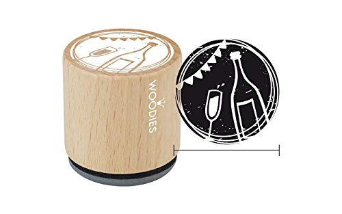 Woodies Stempel Glas und Flasche Champagner, Holz, 3,4 x 3,4 x 3,5 cm von Woodies