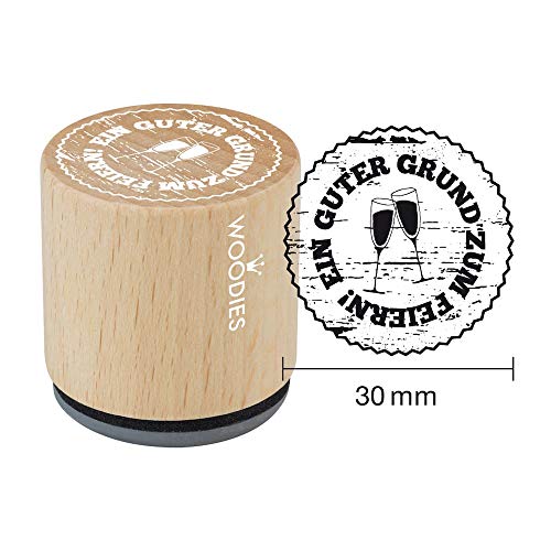 Woodies Stempel Guter Grund zum Feiern, Lernen Holz, 3,4 x 3,4 x 3,5 cm von Woodies