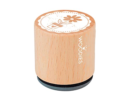 Woodies Stempel Topf mit Blume, Holz, 3,4 x 3,4 x 3,5 cm von Woodies