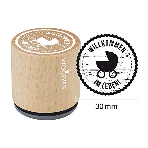 Woodies Stempel Willkommen im Leben, Holz, 3,4 x 3,4 x 3,5 cm von Woodies