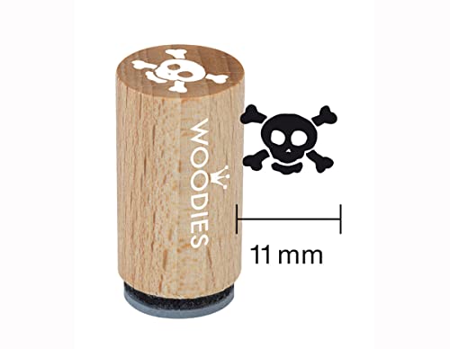 Woodies Totenkopf und gekreuzte Knochen Mini Stempel Holz, braun, 15 mm von Woodies