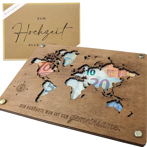 Woodland Mail Geldgeschenk Hochzeit Hochzeitsgeschenke für Brautpaar Geldgeschenke Verpackung mit Hochzeitskarte (Weltkarte) von Woodland Mail