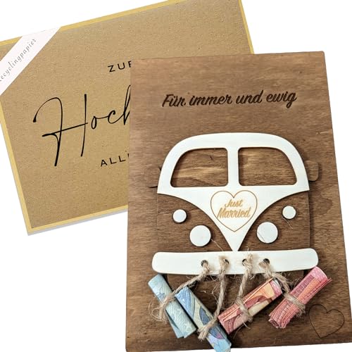 Woodland Mail Hochzeit Geldgeschenk - Van aus Holz, Geld zur Hochzeit zu verschenken mit einer hochwertigen Hochzeitskarte (Hochzeitsbus) von Woodland Mail