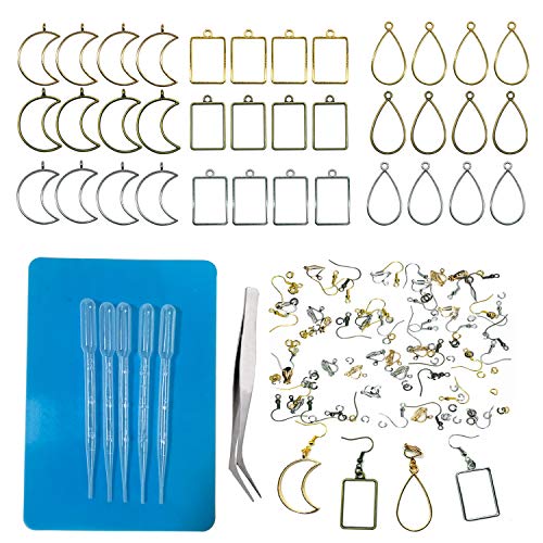 44 Stück Anhänger Zubehör Tabletts Set, Woohome 36 Stück Open Back Lünette Anhänger Teardrop Rechteck Mond und Werkzeuge Herstellen für DIY Harz, Gedrückt Blume Schmuck von Woohome