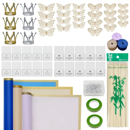 Woohome 106 Stück Floristenverpackungspapier, Wasserdichtes Blumenstrauß Papier, Blumenstrauß Verpackungspapie mit Bänder für Geschenkverpackungen, Blumenstrauß Papie von Woohome